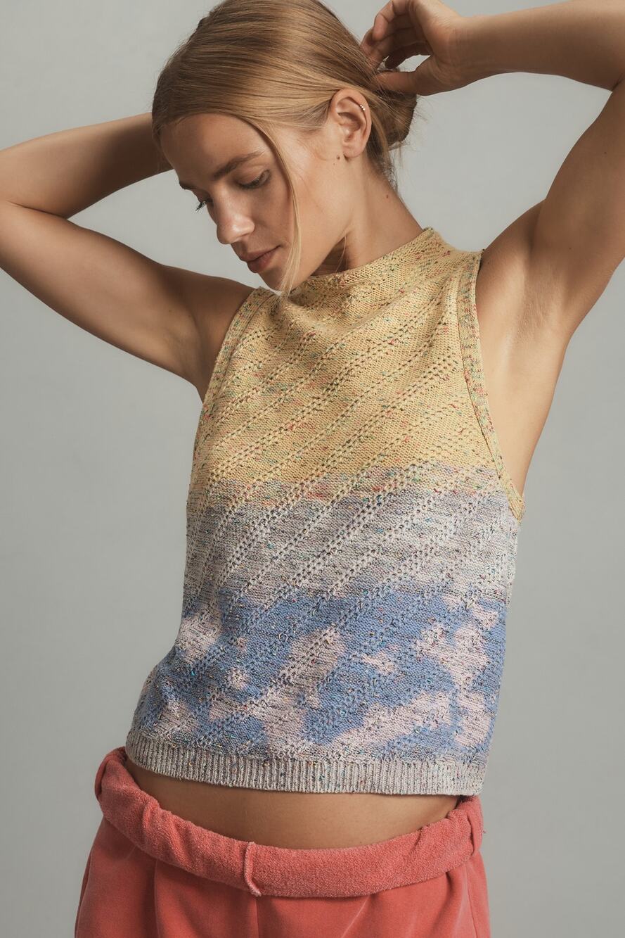 Pilcro Waterway Knit Tank High Neck Festival Boho Art CottageCore - Size M